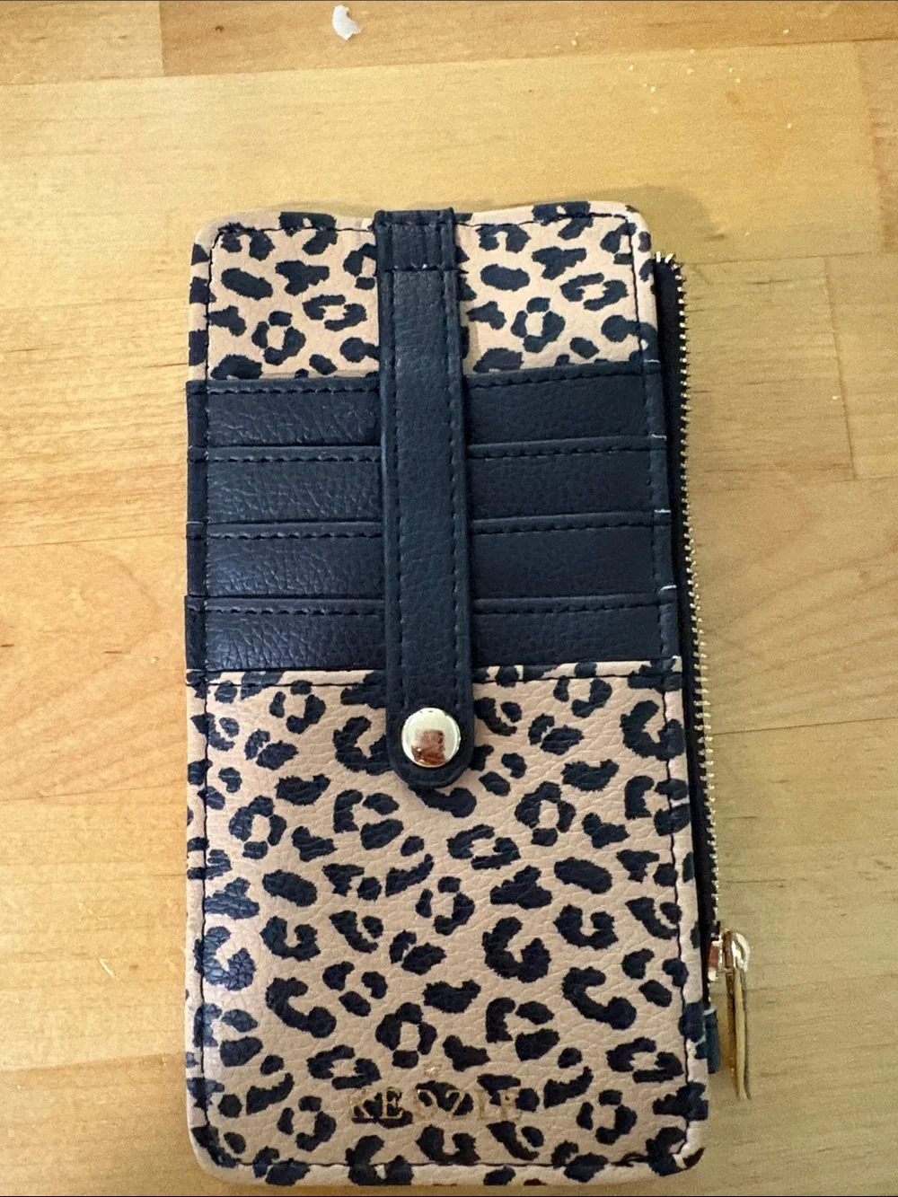 Leopard Print Card Wallet Phone Case with ID Window - Black & Beige